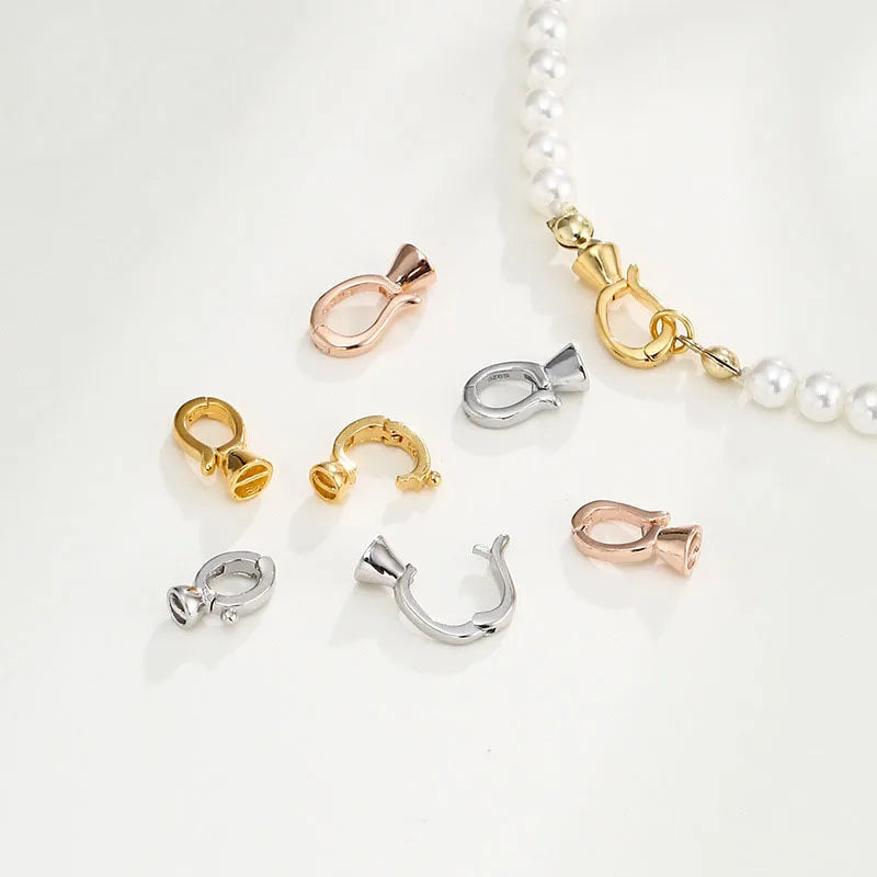 925 Sterling Silver Gold Plating Polished Pearl Empty Holder Clasp for Jewelry Making Accessories Supplies
