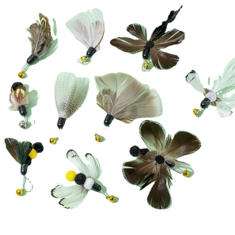 2025 New Design Cat Teaser Toy with Feather & Insect Simulated Replacements Small Flying Bug Toy made of Durable Nylon Plastic