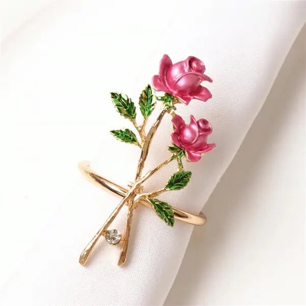 Napkin Rings Elegant Rose Alloy Napkin Rings Romantic Flower Serviette Holder for Christmas Wedding Party Table Setting Decor
