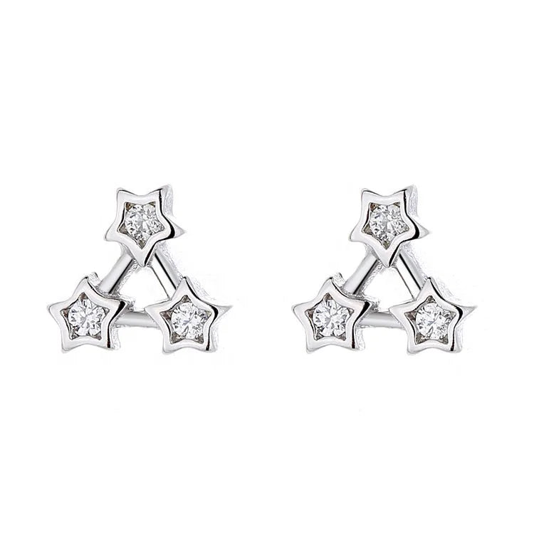 Factory Wholesale Real Silver Star Stud Earrings Triangle Piercing Earrings for Kids Gift
