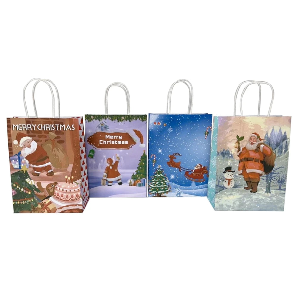 KUAIMA 22*11*27cm Hot Sale Christmas Kraft Paper Gift Bags for Holiday Paper Christmas Goody Bags Xmas Gift Bags
