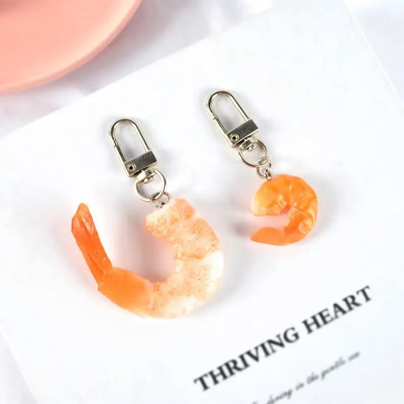 Simulation Shrimp Food Keychain Pvc 3d Funny Stylish Mini Simulated Food Shrimp Plastics Key Chain Keyring Car Bag Charm Pendant