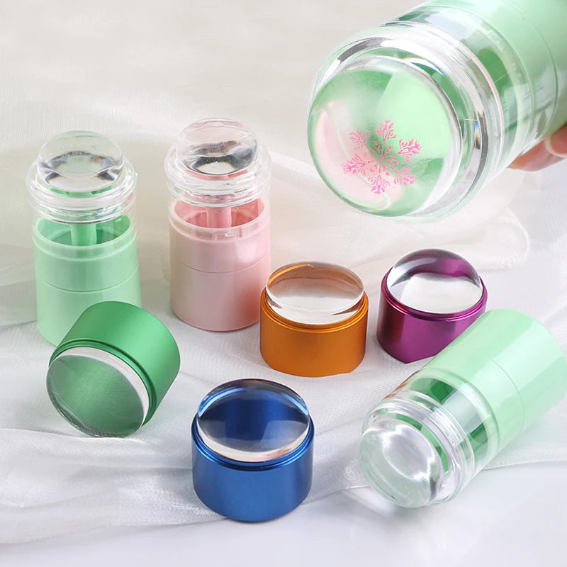 New Rotatable Transparent Nail Stamper French Nail Art Printing with Cover and Seal Metallic Color