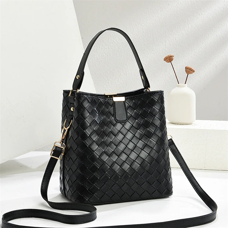 Fashion Brands Korean Style Trend Top Pu Leather Black Luxury Bucket Women Hand Bags