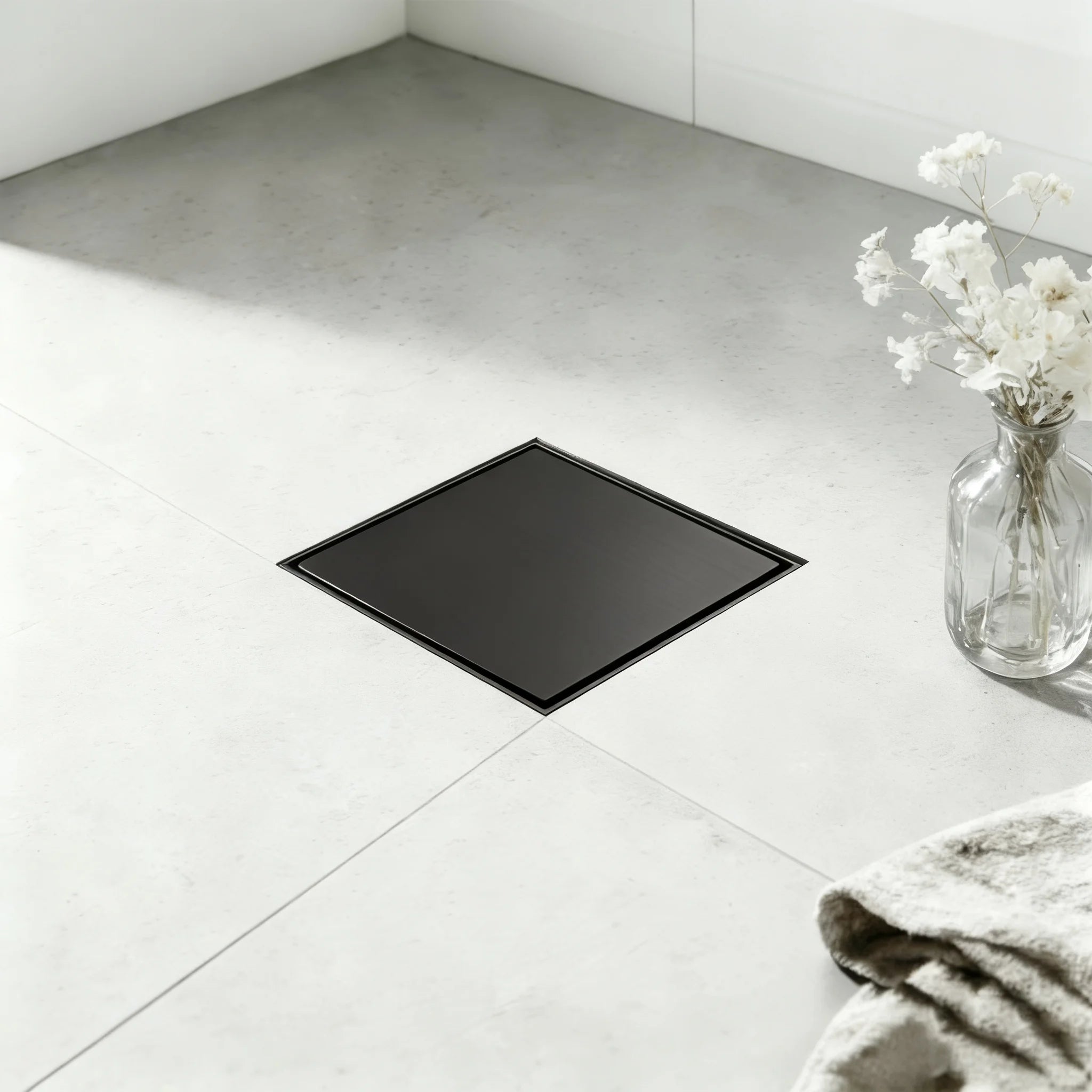 Modern 10x10 CM Bathroom Floor Drain 006-H Matte Black Anti Odor Floor Drain 2 MM 304 Stainless Steel Tile Insert Floor Drain