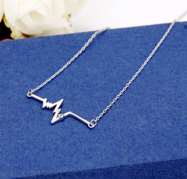 Wholesale 925 Silver Heartbeat Necklace for Women New Fashion Rhodium Plated Link Chain for Wedding Gift Engagement