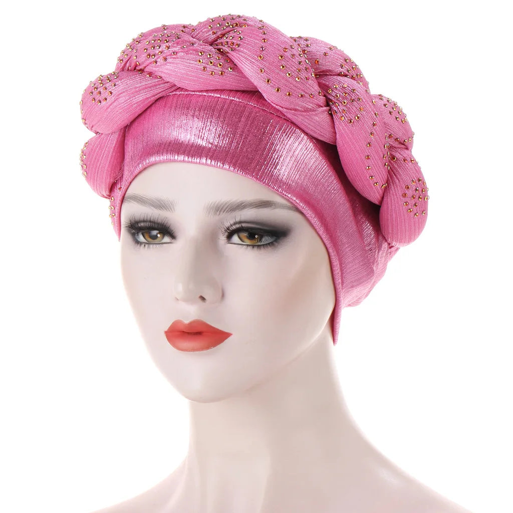 SongMay Women's Hot Thick Braid Sponge Twist Turban Hat Muslim Beads Headscarf Outdoor Casual Party Appropriate Wholesale