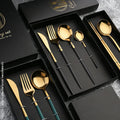 Cutlery Gift Box Set Stainless Steel Mirror Portuguese Cutlery Titanium Gold Black Cutlery Set