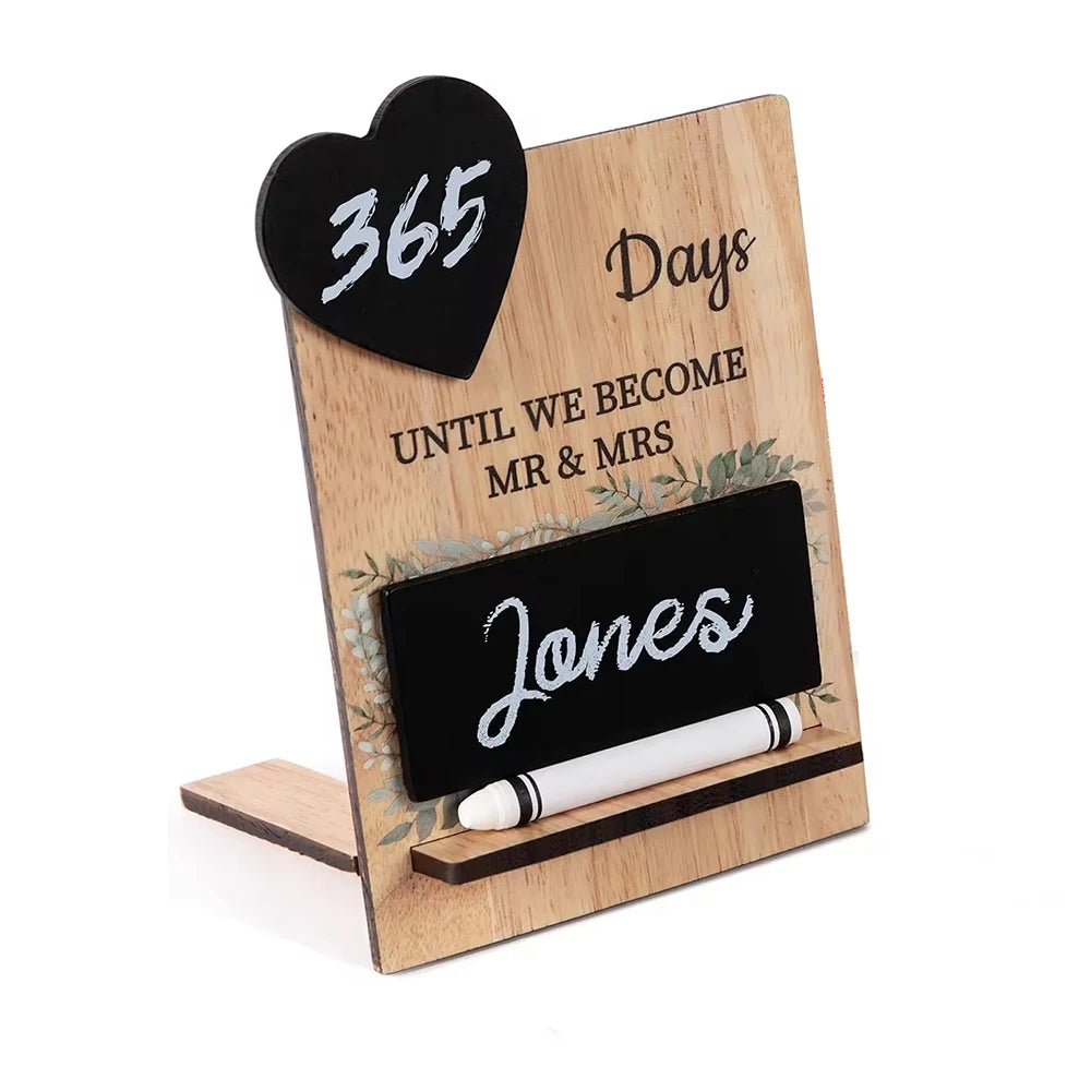 Wedding Countdown Chalkboard Calendar Fun Cool Unique Bridal Engagement Shower Decor Gifts for Couples Wedding Wooden Timer Sign