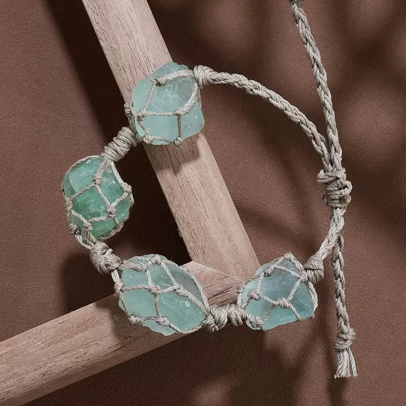 Fluorite Natural Crystal Handicraft Bracelet Feng Shui Style Close-fitting Design Polished Block Shape