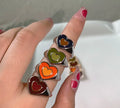 Fashion Stainless Steel Double Heart Enamel Rings  18K Gold Plated Love Colorful Double Color Rings for Women Christmas Jewelry