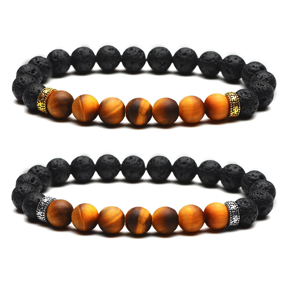 Newest Selling Natural Stone Beads Bracelet Tiger Eye Lava Stone for Men Women Stress Relief Lava Rock  Anxiety Bracelets