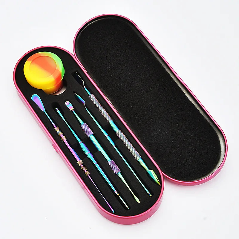 5pcs Box Set Double Sided Stainless Steel Cuticle Pusher Nail Manicure Tools with Colorful Nail Cuticle Pusher