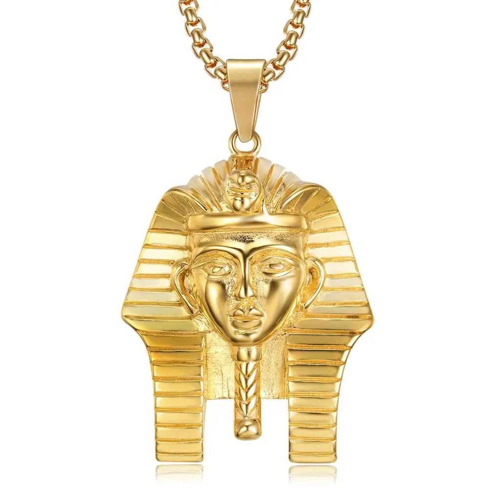 Twinkle Punk Biker Gold Egyptian Pharaoh Necklaces Stainless Steel Egyptian Akhnaton Pharaoh King TUT Mummy Pendant Necklace