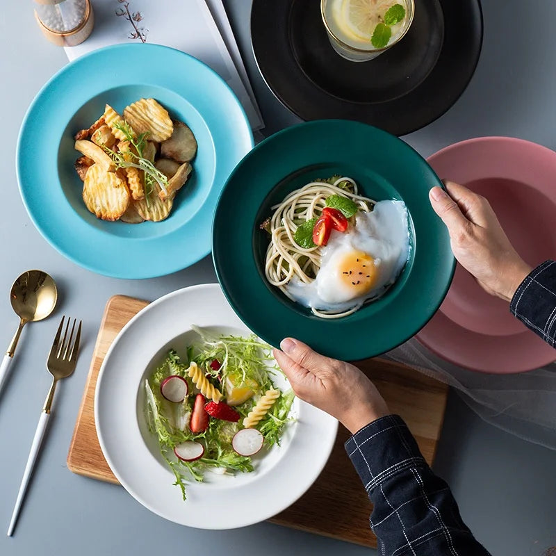 Japanese Creative Straw Hat Ceramic Plate Dinnerware 9" Thick Soup Bowl Vegetable Plate Western Food Steak Pasta Plate
