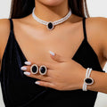 Multi-layer Imitation Pearl Choker Necklace Bracelet Ring Set for Women Big Crystal Elegant Wedding Jewelry