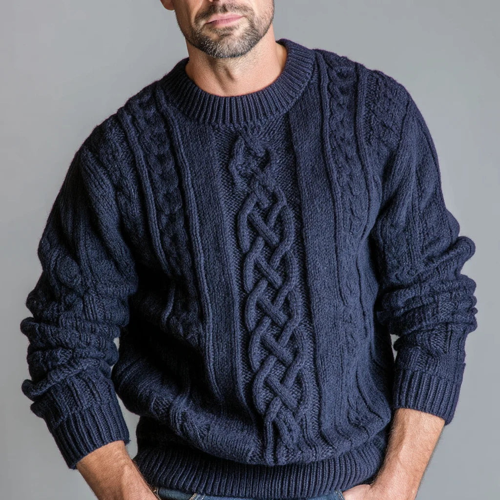 Men's Chunky Cable Knit Winter Sweater Thick Wool Blend Crew Neck Classic Pullover with Breathable Warm Textured Pattern