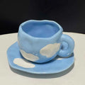 Madou Aesthetic Cloud Painting Blue Ceramic Mug Saucer Set Hand-Painted Art Sky Pottery for Coffee Tea Juice Milk with Tray MegaBDM