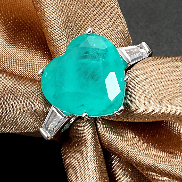 Classic Gemstone Promise Ring Sterling Silver Love Heart Ring CZ Paraiba Tourmaline Ring