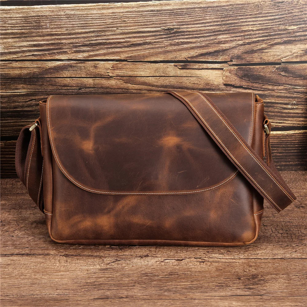 Marrant Men Business Crazy Horse Leather Crossbody Bag Genuine Leather Retro Shoulder Bag Leather Messenger Bag for Men