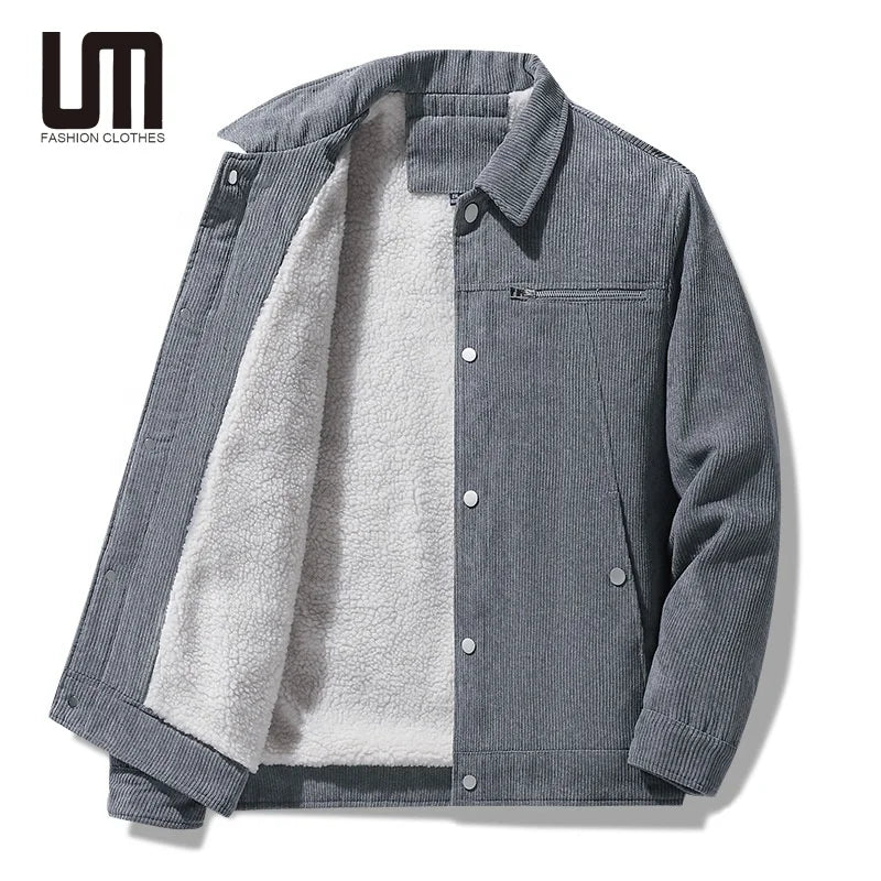 Liu Ming Hot Selling 2025 Fashion Winter Windbreaker Fleece Thick Warm Corduroy Jackets Single Breasted Coats for Men