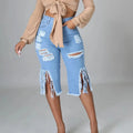 New Trendy Women Ripped High Waist Tassel Denim Shorts Plus Size Knee Length Jeans Women Fashion Casual Pants