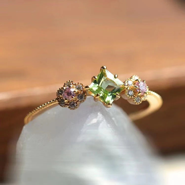 CAOSHI Wholesale Unique Flower Design Cubic Zirconia Green Crystal Finger Rings for Women Party Gift Fashion Jewelry Rings Bride