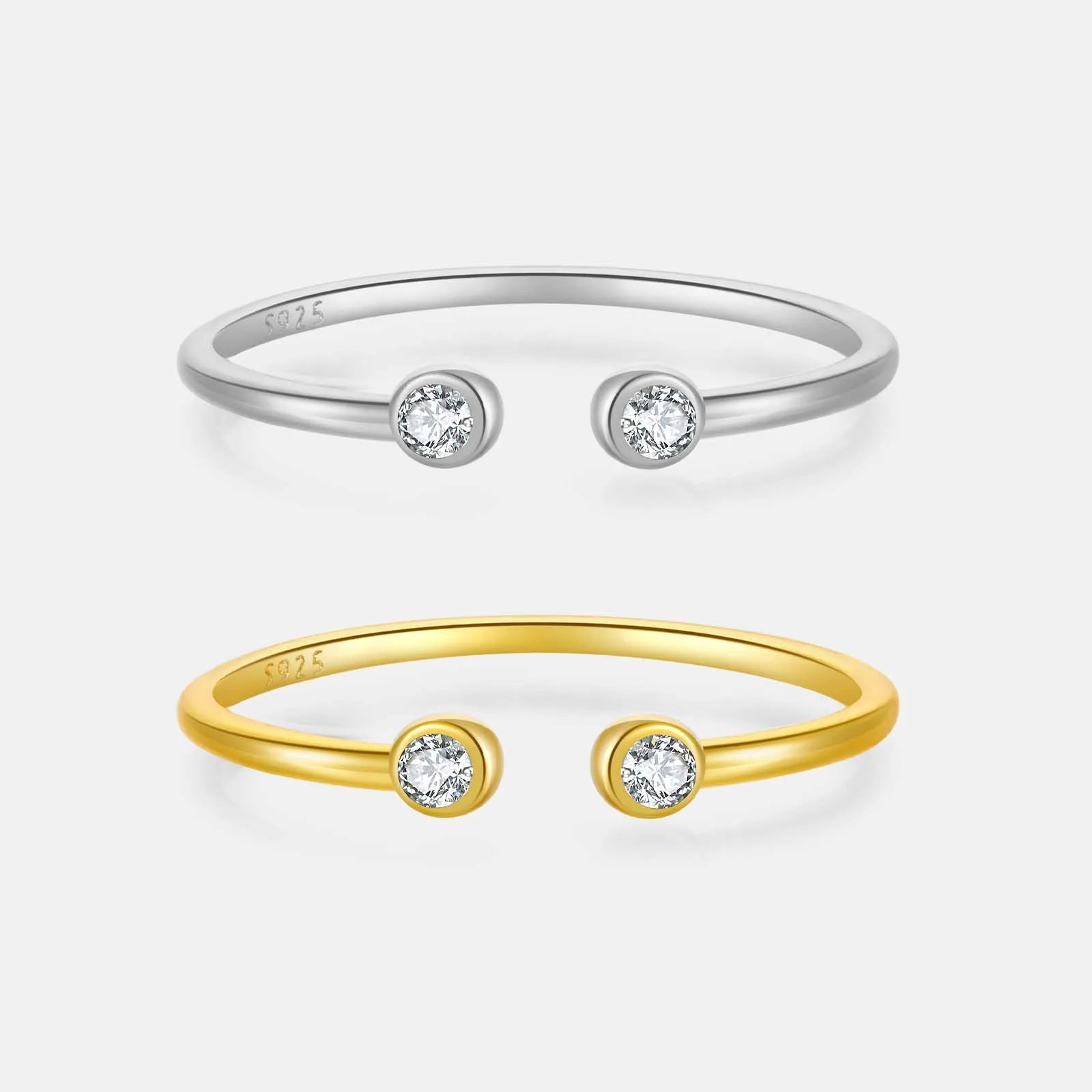 FUAMAY Fashion Simple 925 Sterling Silver 18K Gold Plated Thin Rings Open Adjustable Minimalist Ring With Zircon
