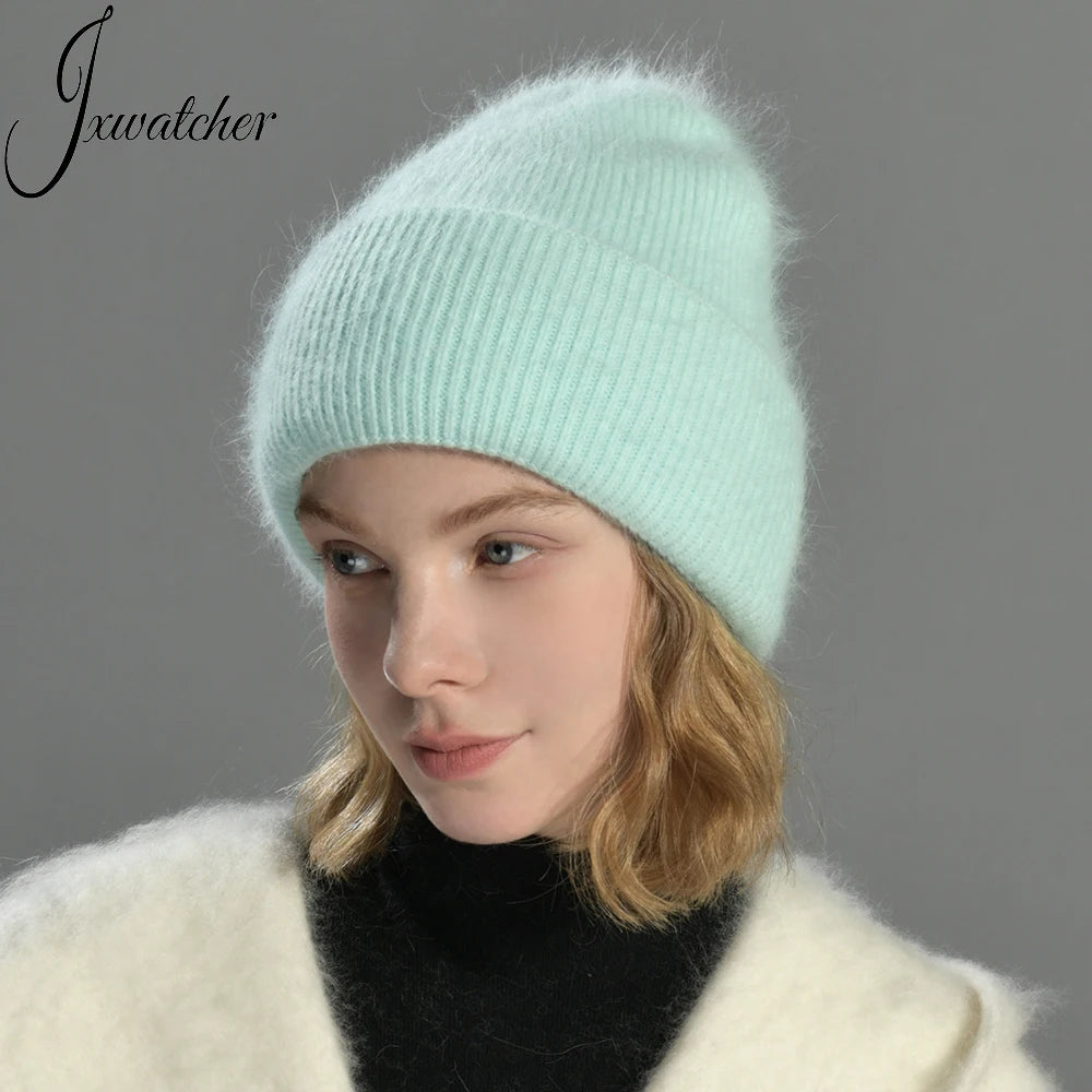 Jxwatcher Fluffy Double Layer Thick Warm Striped Winter Hat Wholesale Unisex Adult Cuffed Custom Knit Furry Beanie Hats