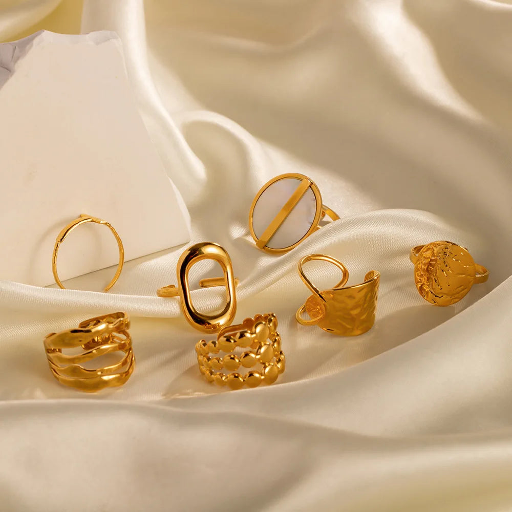 Wholesale Price 18K Gold Non Tarnish Water Proof Jewelry Stainless Steel Adjustable Open Irregular Rings