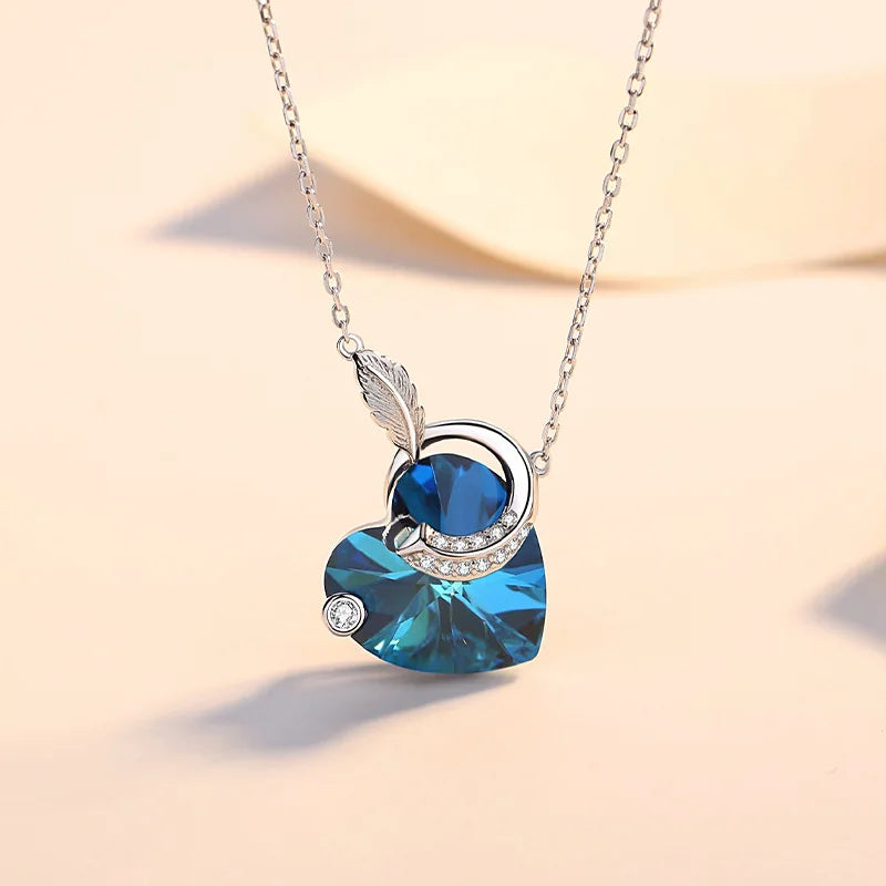 Fashion 925 Sterling Silver Heart Pendant Crystal Necklaces for Gift