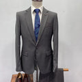 Morili One Button Slim Fit 2 Pieces V Neck Grey Blue Dark Men Suits for Office Suit Groom Groomsmen Suit for Wedding  MMSB414