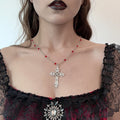 Gothic Shiny Crystal Beads Hollow Cross Pendant Necklace for Women Charm Thin Chain on the Neck Fashion Jewelry Accessories Gift