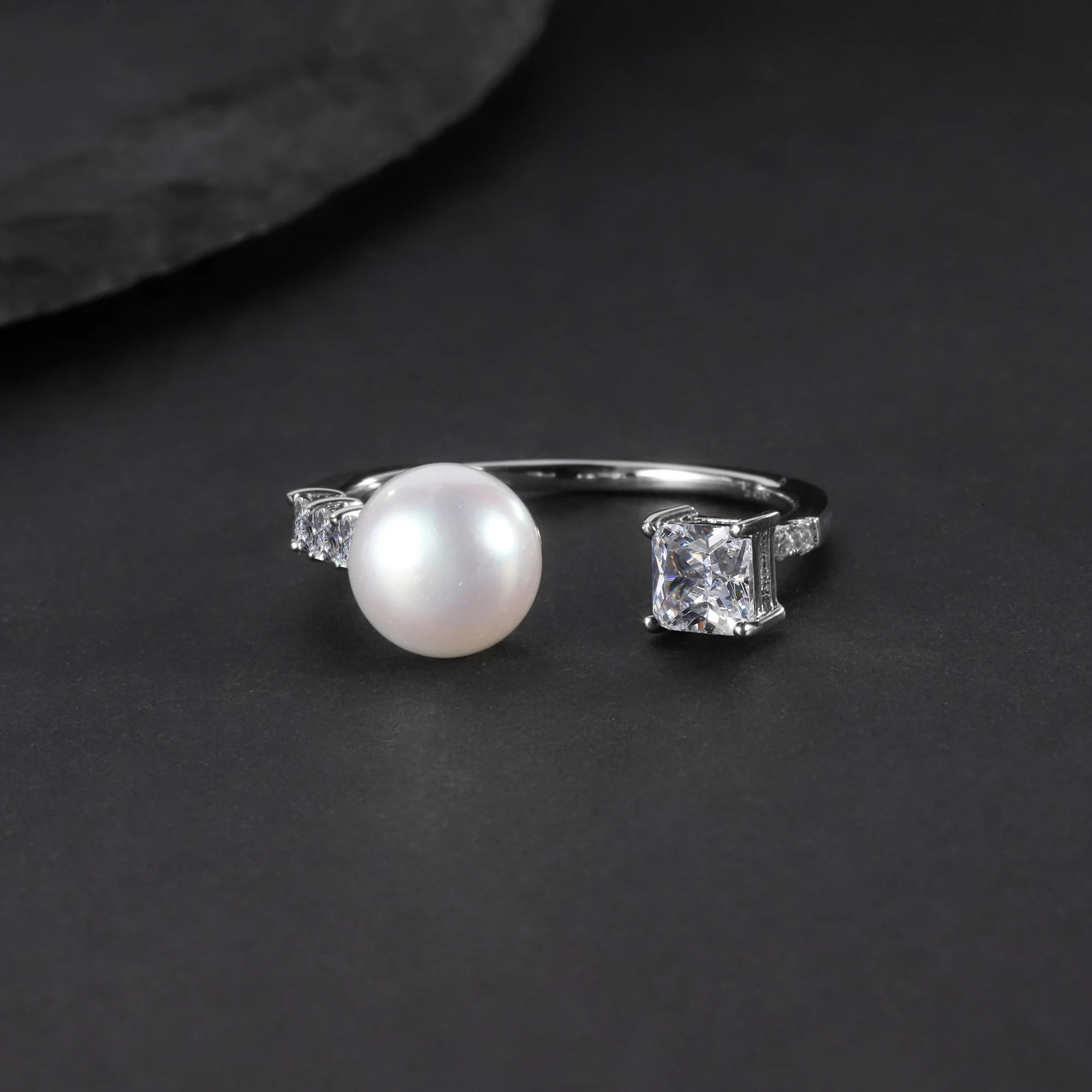 C5791 Abiding Custom Fine Jewelry Genuine 9mm White Fresh Water Pearl Waterproof 925 Sterling Silver Rings Halo Silver Ring