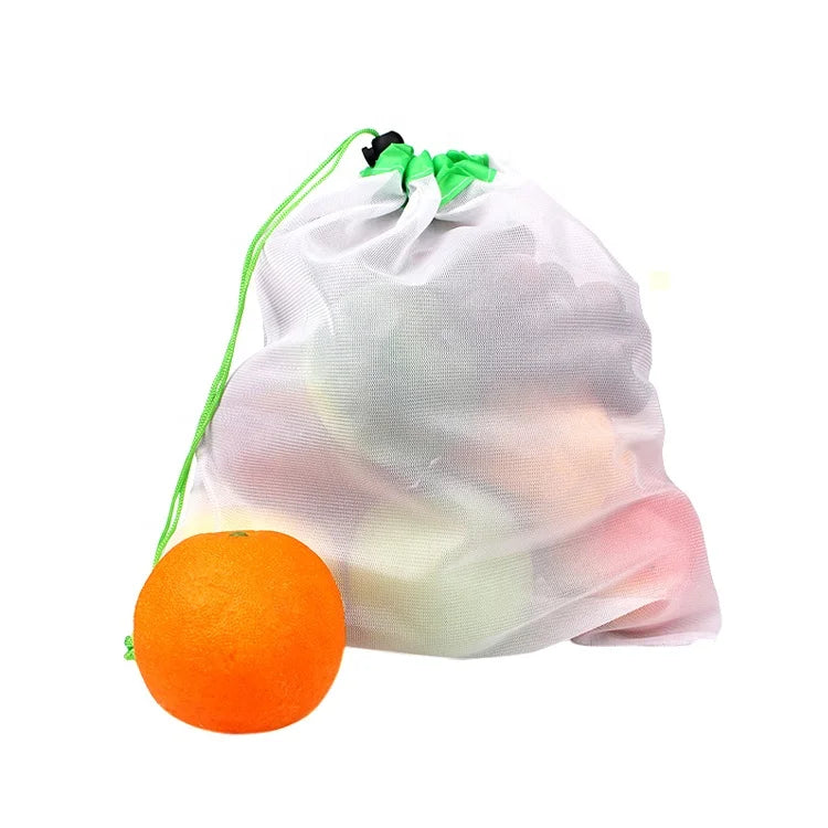 Custom supermarket shopping packaging drawstring vegetable mesh bags