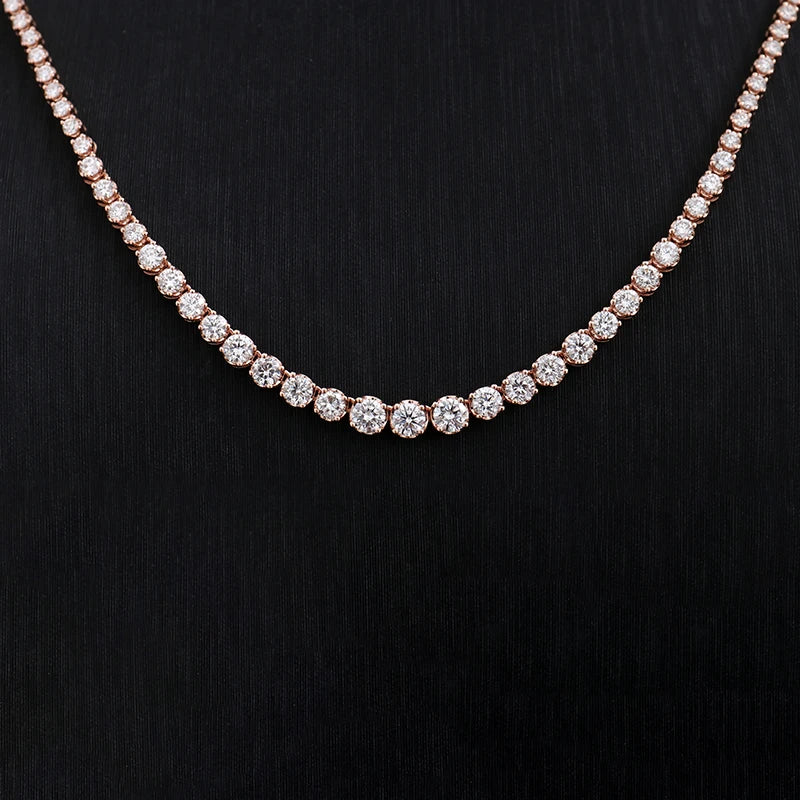 Hip Hop Decorate Jewelry 14k Solid Rose Gold 4mm to 2mm Lab Grown Diamond Graduated Tennis Necklace 17inches