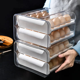 Modern PET Egg Storage Box Rectangle-shaped Foldable Chicken Grid Drawer Practical Plastic Bin for Refrigerator Storage