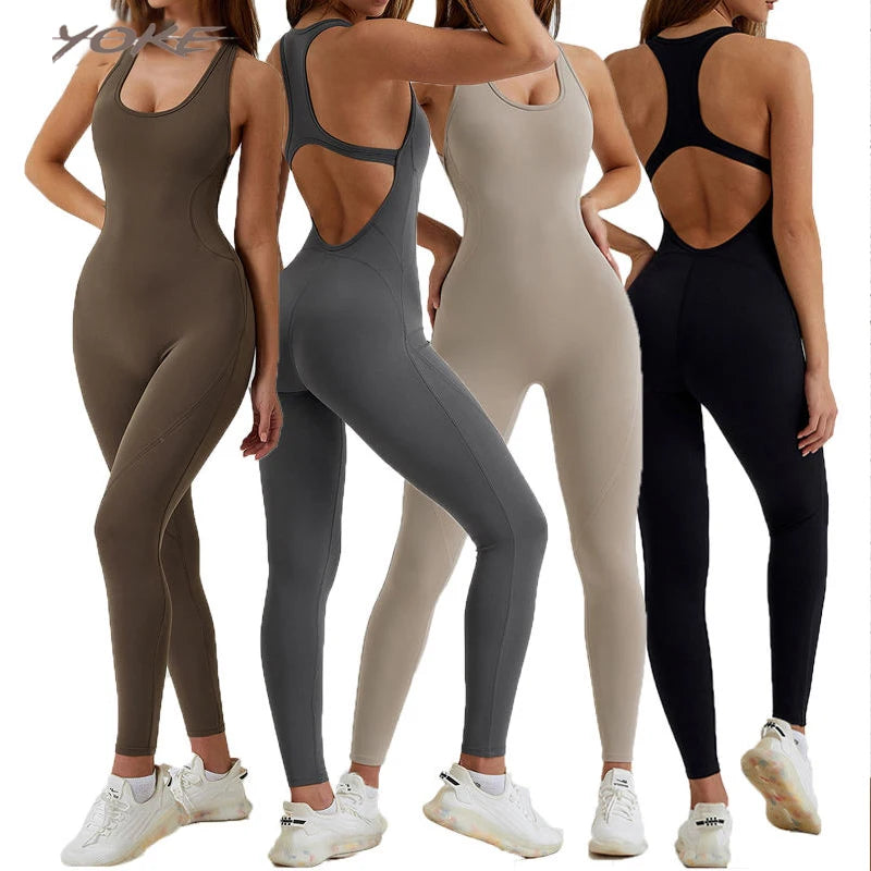 YOKE Custom Rompers Womens Jumpsuit Active Wear Open Back Yoga Jumpsuit One Piece Workout Jumpsuit for Women