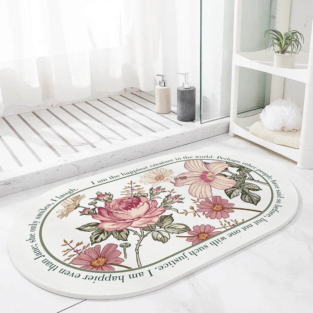 Korean Flower Design Super Soft Microfiber Bathroom Mat Thick Water Absorbent Cashmere Carpet and Rug Long Hair