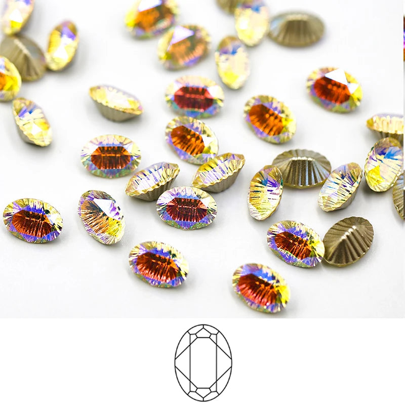 Wholesale 40 Shape K9 Glass Crystal Strass Sew on Clothing 10*14 Mystic Oval Point Back Sewing Rhinestones Women Dresses