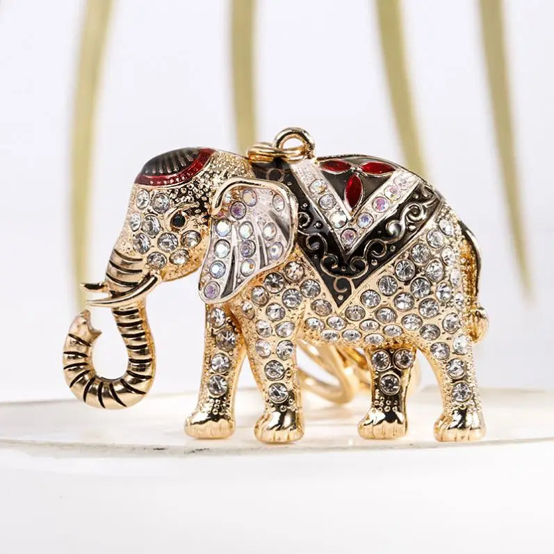 Rose Gold Cute Bag Charm Pendant Crystal Rhinestone Keychain Car Bling Key Chains Glitter Lucky Elephant Key Ring for Women Gift