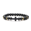 New Design Lava Stone Cross Beads Color Bracelets Jesus Jewelry Stone Bead Cross Bracelet for Women Men