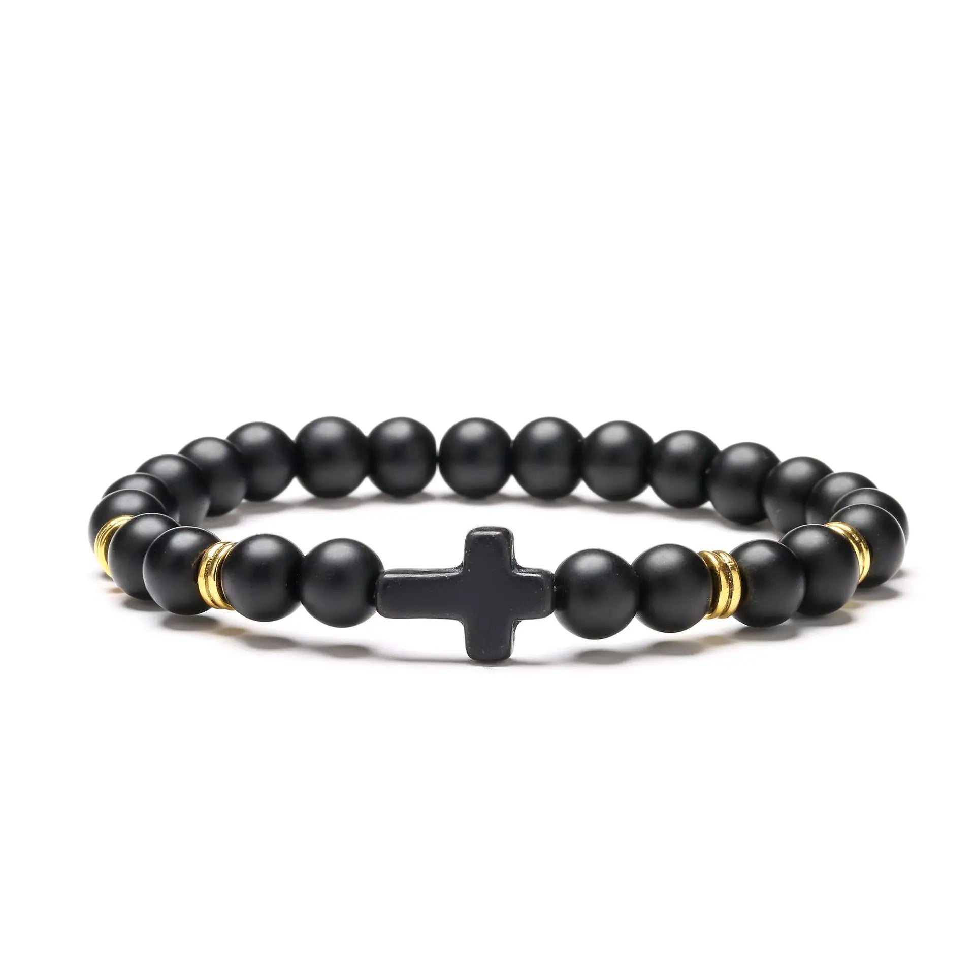 New Design Lava Stone Cross Beads Color Bracelets Jesus Jewelry Stone Bead Cross Bracelet for Women Men