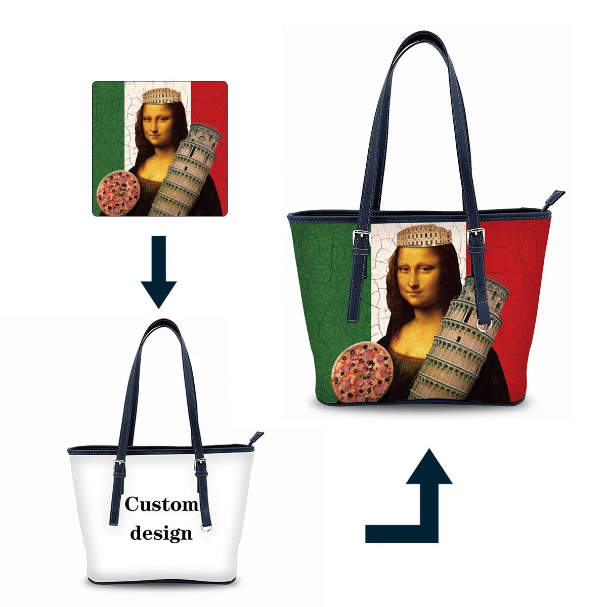 New Style Fashion Mona Lisa Pattern Lightweight Waterproof Luxury PU Handbag for Women with Anti-Theft Feature