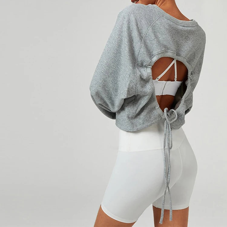 F230197 Custom Embroidery Logo Sweatshirt Cotton Crew Neck Hollow Out Jumper Oversize Sweater Women Crewneck Sweatshirt