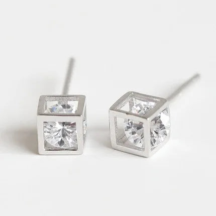 FY-ED199 REETI 925 Sterling Silver Square Zircon Stud Earrings for Women Girls Fashion Jewelry