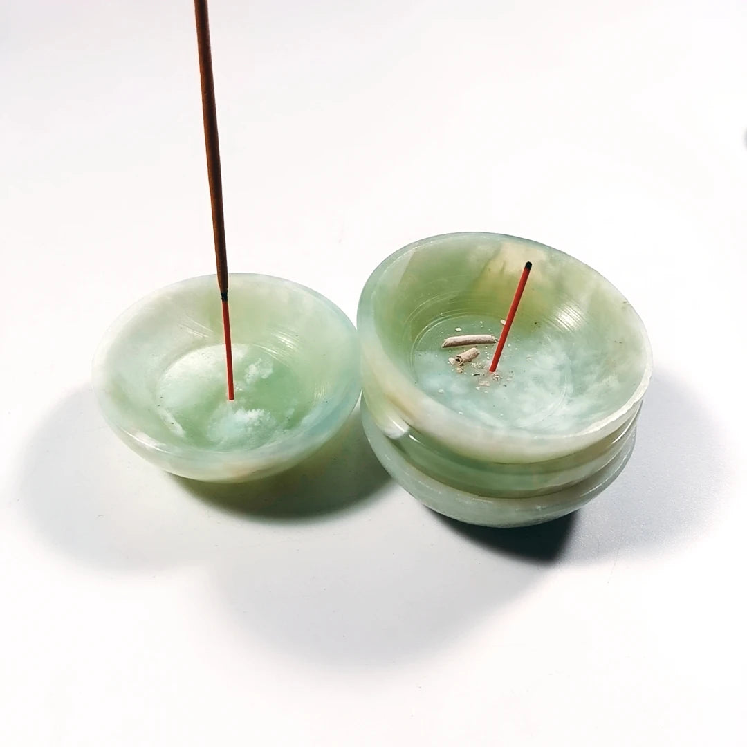 DIY Green Color Xiuyan Jade Natural Crystal Wedding Gift Incense Holder Incense Bowl Natural Crystal