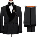 Black Shining Jacket With Pants Set Men Suits 2 Pieces Groom Tuxedos Black Flat Velvet Shawl Lapel Wedding Suits Tuxedos
