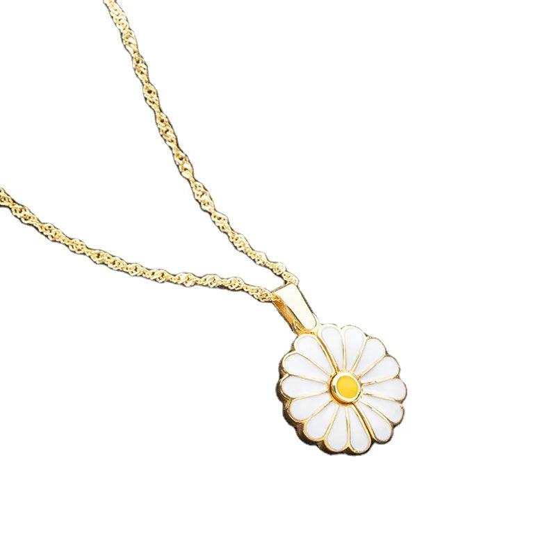 Ouj Personalized Gift Openable Enamel Daisy 18K Gold Plated Stainless Steel Chain Necklace Design Jewelry for Women