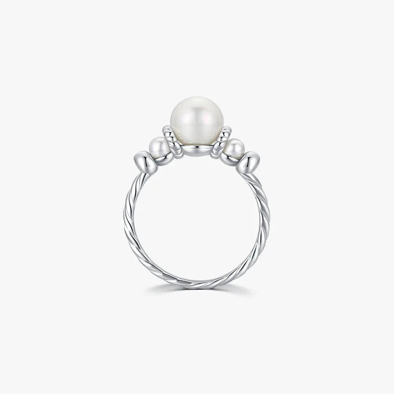 Elegant Vintage Pure 925 Sterling Silver Single Pearl Engagement Wedding Finger Rings for Women Girls Jewelry